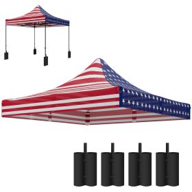 Outsunny 10' x 10' Replacement Canopy Top for Pop Up Canopy Tent with 4 Sand Bags, UPF50+ Protection, American Flag
