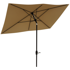 Outsunny 6.6 X 10 ft Rectangular Market Umbrella Patio Outdoor Table Umbrellas with Crank & Push Button Tilt, Coffee