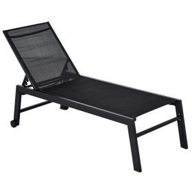 Outsunny Chaise Lounge Chair Black with Wheels Adjustable Backrest Breathable for Sunbathing Patio
