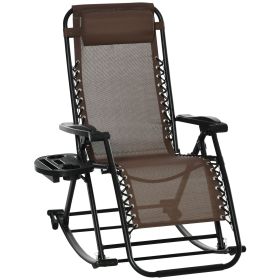 Outsunny Zero Gravity Oasis: Brown Outdoor Rocker with Headrest, Tray & Phone Holder