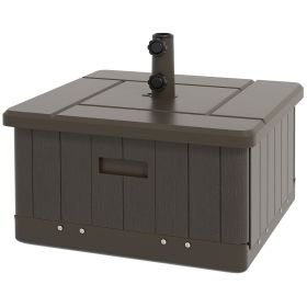 Outsunny 3-in-1 Outdoor Umbrella Base with Wheels and Handles, End Table, Flower Box Planter with Hole, 175 lbs. Capacity, Brown