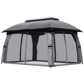 Outsunny 10x13 ft Patio Gazebo Canopy Shelter with Netting Vented Roof Outdoor Garden Dark Gray