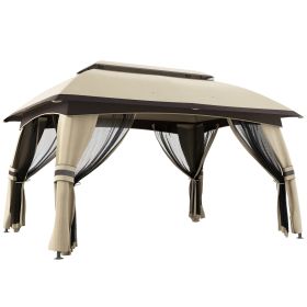 Outsunny 10x13ft Covered Gazebo with Netting Side Walls and 2 Vented Roof, Patio Gazebo Canopy Shelter, Beige