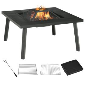 Outsunny 34" Wood Burning Fire Table Grill with Spark Guard and Rain Cover for Outdoor Dining