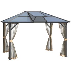 Outsunny Polycarbonate Paradise: 12x10 Hardtop Gazebo with Aluminum Frame in Grey