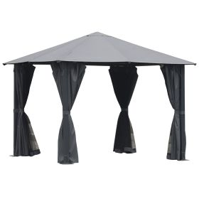 Outsunny 10'x10' Covered Gazebo, Outdoor Patio Gazebo with Mesh Sidewalls and Privacy Curtains, Canopy Pergolas in Black