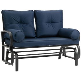 Outsunny 2-Person Glider Bench Blue with Removable Cushions Smooth Motion Sturdy Frame for Patio