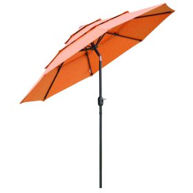 Outsunny 3-Tier 9tf Patio Umbrella, Outdoor Market Umbrella with Crank and Push Button Tilt for Deck, Backyard, Orange