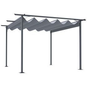 Outsunny 11.5' x 11.5' Retractable Patio Gazebo Pergola with UV Resistant Outdoor Canopy & Strong Steel Frame, Gray
