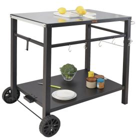 VEVOR Outdoor Grill Dining Cart with Double-Shelf, BBQ Movable Food Prep Table, Multifunctional Iron Table Top, Portable Modular Carts for Pizza