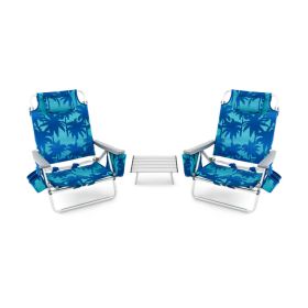 2 Packs 5-Position Outdoor Folding Backpack Beach Table Chair Reclining Chair Set (Color: Navy)